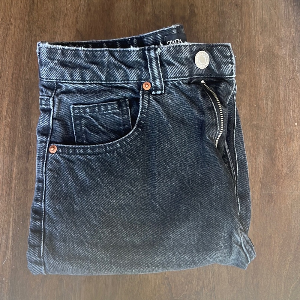 Zara High Rise Straight Leg Black Jeans